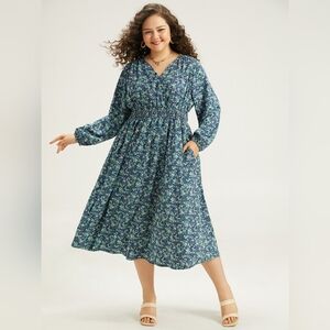 BloomChic Floral Long Sleeve Dress - Blue and Green